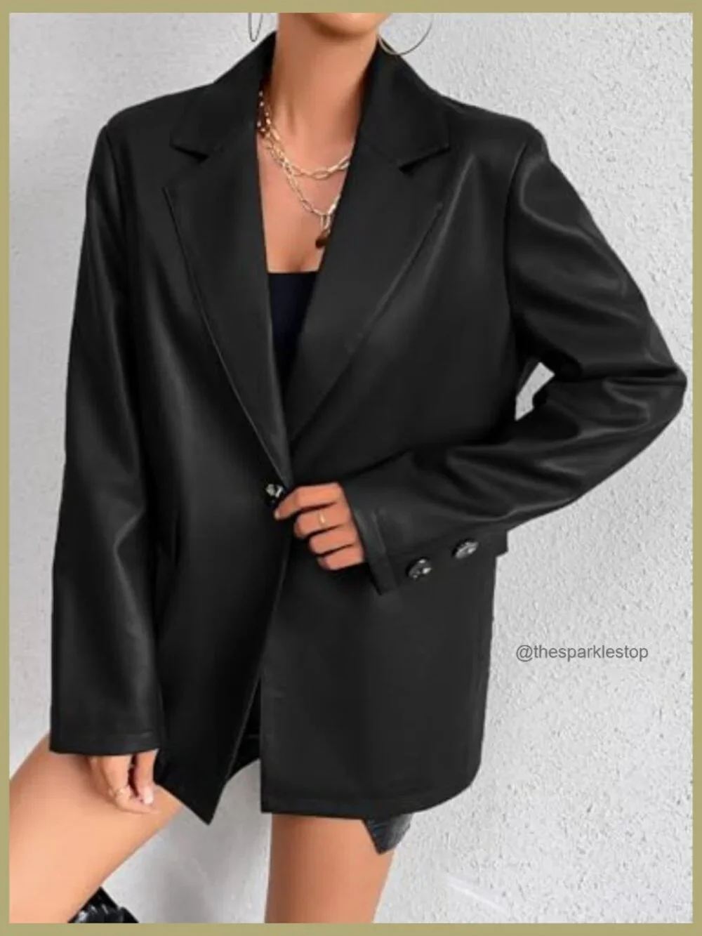 Faux Leather Blazer Jacket Moto Biker Coat Long Sleeves Button